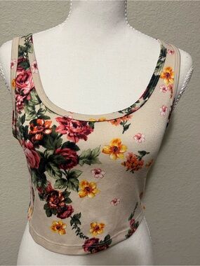 Y2K Wet Seal Floral Beige Cropped Tank Top